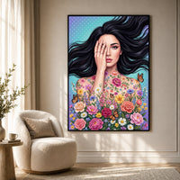 Vibrant Woman with Floral Butterflies Canvas Print Wall Art, Floral Beauty - Mockup Display 7