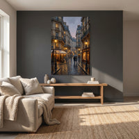 Paris Street Stretched Canvas Wall Art, Rainy City Print, Elegant Urban Decor