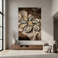 Fresh Oysters with Lemon Oil Painting Style Canvas Print Wall Art for Kitchen - Mockup Display 7