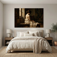 Contemplative Woman Classical Oil Painting Style Canvas Print Wall Art, Elegant - Mockup Display 7