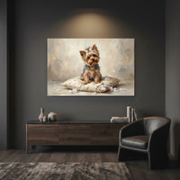 Yorkshire Terrier Stretched Canvas Wall Art, Soft Dog Portrait Print, Elegant Bedroom Decor