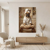 Relaxed French Bulldog Oil Painting Style Canvas Print Wall Art, Spa Chic Decor - Mockup Display 7