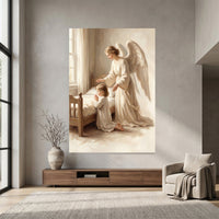 Guardian Angel Child Prayer Oil Painting Style Canvas Print Wall Art Divine - Mockup Display 7