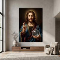 Jesus Christ Salvator Mundi Oil Painting Style Canvas Print Wall Art, Divine - Mockup Display 7