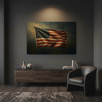 American Flag Canvas Wall Art, Vintage-Inspired Patriotic Flag Print, Bold Living Room Decor