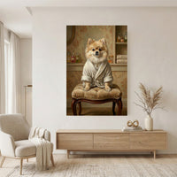 Pomeranian Dog in Robe Oil Painting Style Canvas Print Wall Art for Elegant Decor - Mockup Display 7
