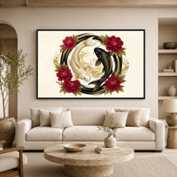 Golden and Black Koi Fish Peony Japanese Art Style Canvas Print Wall Art Decor - Mockup Display 7