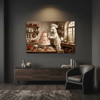 Charming Poodle Chef Decorating Cake Oil Painting Style Canvas Print Wall Art, Kitchen - Mockup Display 7