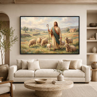 Good Shepherd Jesus Oil Painting Style Canvas Print Wall Art for Faith Decor - Mockup Display 7