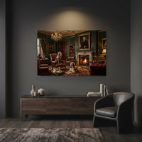 Regal Dogs in Opulent Study Oil Painting Style Canvas Print for Home Decor - Mockup Display 7