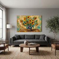 Vibrant Sunflower Bouquet Oil Painting Style Canvas Print Wall Art, Botanical Decor - Mockup Display 7