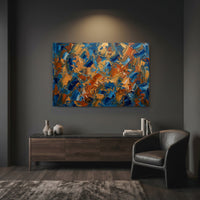 Bold Abstract Textured Palette Knife Canvas Print Wall Art, Blue Orange Gold - Mockup Display 7