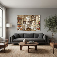 Charming Poodle Chef Baking Oil Painting Style Canvas Print Wall Art, Kitchen Decor - Mockup Display 7