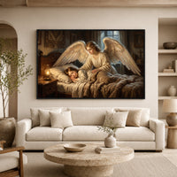 Classical Guardian Angel Child Oil Painting Style Canvas Print Wall Art, Divine Serenity - Mockup Display 7