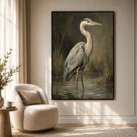 Majestic Heron Wetland Oil Painting Style Canvas Print Wall Art, Nature Decor - Mockup Display 7