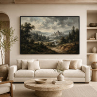 Misty Castle Landscape Oil Painting Style Canvas Print Wall Art, Majestic Scenery - Mockup Display 7