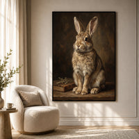 Charming Rabbit Oil Painting Style Canvas Print Wall Art, Rustic Decor - Mockup Display 7