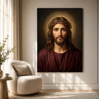 Jesus Christ Crown of Thorns Realistic Spiritual Portrait Canvas Print Wall Art - Mockup Display 7