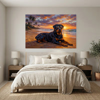 Cool Rottweiler Dog Oil Painting Style Canvas Print Wall Art, Tropical Sunset - Mockup Display 7