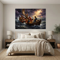 Biblical Jesus Calming Storm Oil Painting Style Canvas Print Wall Art, Religious - Mockup Display 7