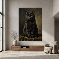 Classic Black Cat Oil Painting Style Canvas Print Wall Art, Elegant Pet Portrait Decor - Mockup Display 7