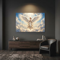 Serene Angel Figure Heavenly Rays Spiritual Art Canvas Print Wall Art, Divine - Mockup Display 7