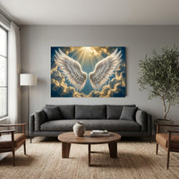 Ethereal Angel Wings in Golden Sky Canvas Print Wall Art for Serene Decor - Mockup Display 7
