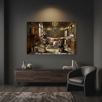 Raccoon Bathroom Stretched Canvas Wall Art, Royal Animal Print, Luxury Powder Room Decor