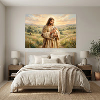 Jesus Christ Good Shepherd Oil Painting Style Canvas Print Wall Art, Spiritual Decor - Mockup Display 7