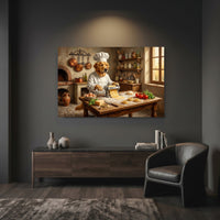 Golden Retriever Chef Pasta Oil Painting Style Canvas Print Wall Art Rustic Kitchen Decor - Mockup Display 7