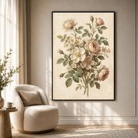 Vintage Floral Rose Bouquet Oil Painting Style Canvas Print Wall Art for Home - Mockup Display 7