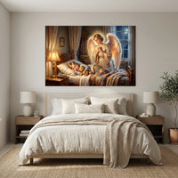 Guardian Angel Watching Child Oil Painting Style Canvas Print Wall Art, Serene Home Decor - Mockup Display 7