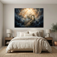 Heavenly Stairway Oil Painting Style Canvas Print Wall Art for Serenity - Mockup Display 7