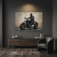 Doberman Biker Dog Oil Painting Style Canvas Print Wall Art, Man Cave Decor - Mockup Display 7