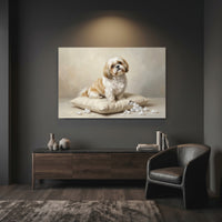 Shih Tzu Stretched Canvas Wall Art, Soft Dog Portrait Print, Elegant Bedroom Decor