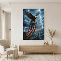 Majestic Bald Eagle & Tattered American Flag Stormy Sky Patriotic Canvas Print Wall Art - Mockup Display 7