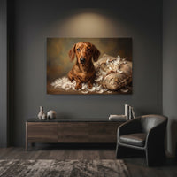 Dachshund Stretched Canvas Wall Art, Painterly Dog Portrait Print, Classic Pet Room Decor