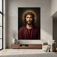 Jesus Christ with Crown of Thorns Oil Painting Style Canvas Print Wall Art, Sacred - Mockup Display 7