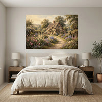 Charming English Cottage Garden Oil Painting Style Canvas Print Wall Art, Rustic Charm - Mockup Display 7