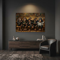 Chimpanzee Bar Canvas Wall Art, Painterly Monkey Group Print, Playful Lounge Decor