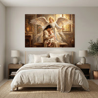 Guardian Angel Protecting Mother and Child Oil Painting Style Canvas Print Wall Art, Serene - Mockup Display 7