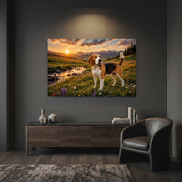 Regal Beagle Dog Mountain Sunset Oil Painting Style Canvas Print Wall Art, Nature Inspired - Mockup Display 7