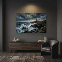 Stormy Lighthouse Stretched Canvas Wall Art, Dramatic Seascape Print, Coastal Living Room Decor
