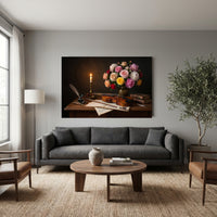 Musical Still Life Flowers & Violin Oil Painting Style Canvas Print Wall Art - Elegant - Mockup Display 7