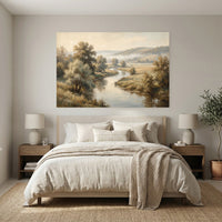 Tranquil River Landscape Oil Painting Style Canvas Print Wall Art for Home Decor - Mockup Display 7