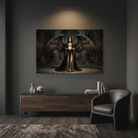Dark Angel Stretched Canvas Wall Art, Gothic Fantasy Woman Print, Dramatic Statement Decor