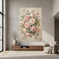 Romantic Pink Cream Roses Floral Oil Painting Style Canvas Print Wall Art Elegant Decor - Mockup Display 7