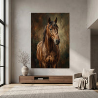 Brown Horse Oil Painting Style Canvas Print Wall Art for Equestrian Decor - Mockup Display 7