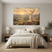 Majestic Angel Sunset Oil Painting Style Canvas Print Wall Art for Serene Home Decor - Mockup Display 7