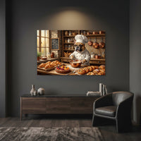 Charming French Bulldog Baker Oil Painting Style Canvas Print Wall Art, Kitchen Decor - Mockup Display 7